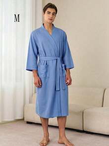 SHEIN 1 buah Jubah Mandi Waffle, Menyerap Keringat dan Cepat Kering, Pakaian Tidur Unisex, Jubah Mandi Musim Semi/Panas untuk Homestay, Hotel, SPA, Potongan Longgar, Berbagai Warna, Desain Minimalis, Perlengkapan Kamar Mandi & Rumah untuk Kembali ke Sekolah - MultiWarna - View 35