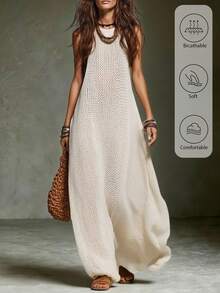 Hotletica Vacation Casual Solid Color Sleeveless Maxi Knit Dress - Apricot - View 5