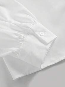 SHEIN Kids Teen Girls Blouses Spring Summer Autumn Winter New Woven White Loose Casual Simple Comfortable Daily Casual School Style White Ruffle Puff Sleeve Elegant Frill Edge Button Front, Shirt, Long Sleeve Top, Back To School Outfit, Versatile Shirt - White - View 4