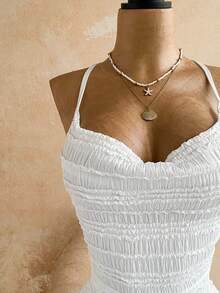 Soleia Women's Solid Color Casual Sexy Daily Wear Beach Vacation Camisole Romper White Summer - Multicolor - View 3