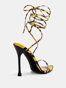 Glitzique 2026 New Sexy Party Lace-Up High Heels For Women, Summer Pointed Toe Stilettos, Elegant Strap Criss-Cross Sandals, Black Yellow Leopard Print Color Block - Black - View 6