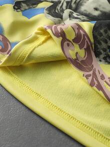 ROMWE MEN Men's Rivet Decor Loose Fit 3/4 Sleeve T-Shirt - Yellow - View 4