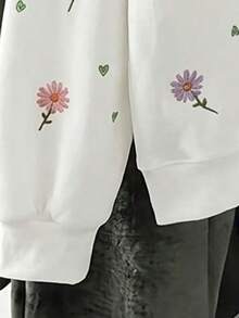 秋冬女童單件圓領運動衫，數位印花，仙女公主清新風，長袖，生日，花卉白色上衣 - 白色 - 查看 5