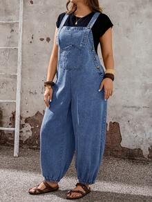 EMERY ROSE EMERY ROSE Plus Size Women'S Pocket Design Wide Leg Loose Casual Denim Overalls Vacation Outfits - Medium Wash - View 5