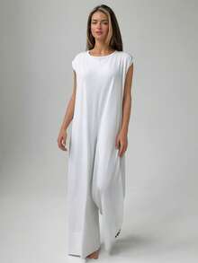 Livesso Women's Solid Color Casual Daily Home Wear Jumpsuit Wide Leg Pants Pajamas - White - View 4