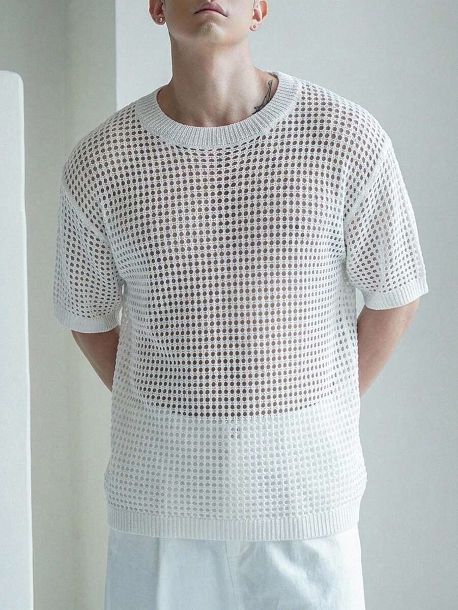 DAZY Men's Colorblock Summer Knit Top - White - View 1