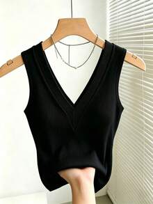 GlowEve CURVE Plus Size Women's Elegant Versatile Commute Vintage Knit Fashion Vest - Black - View 2