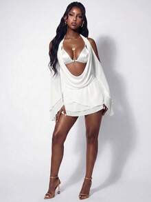 Amplova Women's Sexy 2 Pieces Set Suitable For Party Club Night Out, Bra Top And Dress, Summer/ White - White - View 5