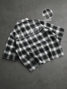 SLATEMANN Men's Plaid Short Sleeve Single-Breasted Casual Commuter Shirt - Black - View 2