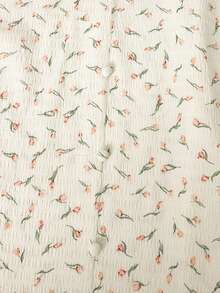 Mulvari Camisa de manga corta con botones y estampado floral francés texturizado para tallas grandes - Albaricoque - Ver 5