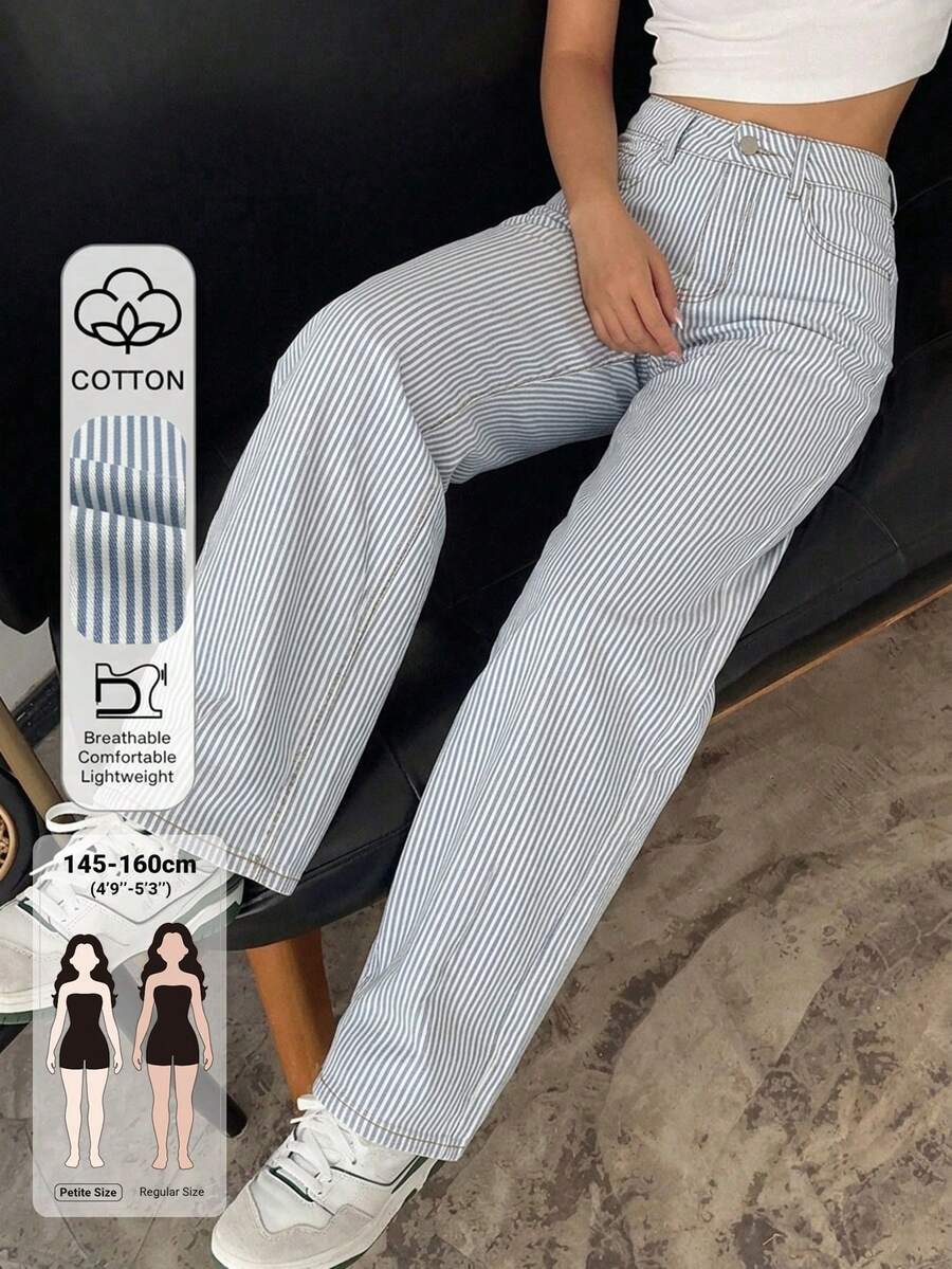 DAZY Casual Washed Striped Straight Leg Denim Jeans - Blue - View 1