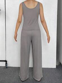 DAZY Women's Colorblock Patchwork Tank Top & Long Pants Loungewear Set Pajamas - Grey - View 2
