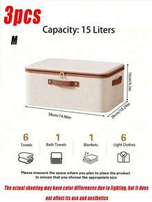 3 Piecesdustproof Storage Box With Lid, Large-Capacity Collapsible Clothing Organizer, Double-Layer Thickened Moisture-Proof Storage Box, Under-Bed Storage Box - Beige - View 11