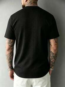 EGENSIO Men's Summer Casual Black Textured Crew Neck T-Shirt - Black - View 2