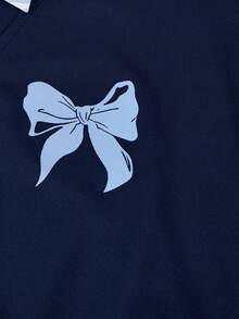 SHEIN Casuvi Kids 2件組 秋冬青少年女孩 Romweezy 寬鬆休閒設計拼色 2合1 領口V領短版衛衣搭配寬鬆休閒寬腿拼色拼接長褲，適合日常通勤、休閒、度假、姊妹聚會、街頭風 - 彩色 - 查看 7