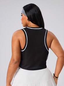 Seamluxe SHEIN Sport Débardeur de sport court avec cordon de serrage latéral pour femmes grandes tailles - Noir - Voir 2
