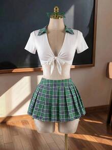 Fantasy Costume Fantasy Costume Student Role Play Pleated Skirt & Socks 3-Piece Set - Multicolor - View 8