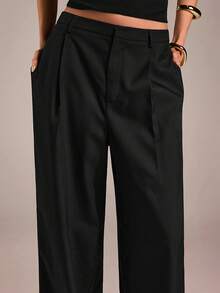 SHEIN Tall CURVE CURVE 新款加大码女式高个女孩黑色休闲直筒裤，带拉链和口袋，高腰设计让您看起来更苗条，腿部更修长，适合高个女性。高腰设计让您看起来更苗条，腿部更修长，适合高个女性。复古风格，适合所有季节和场合，适合高个女孩和女性，夏季阔腿裤，夏季阔腿裤，夏季休闲装，夏季度假装，女士长裤，春季装，阔腿裤，办公裤，优雅裤，休闲裤，夏季高腰显瘦阔腿裤，优雅女士礼服裤，优雅派对裤，女士优雅裤，优雅长裤，女士度假装，假日装女士服装、夏季度假服装、夏季休闲装、女士休闲裤、女士性感裤、狂欢节服装、2026年狂欢节女士造型、2026年狂欢节女士服装、狂欢节女士服装 - 黑色 - 查看 5