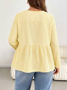 SHEIN LUNE Kemeja Wanita Musim Gugur/Dingin Terbaru Terlaris Motif Garis-garis Kasual Serbaguna Lengan Panjang Leher Bulat Ukuran Besar - MultiWarna - View 2