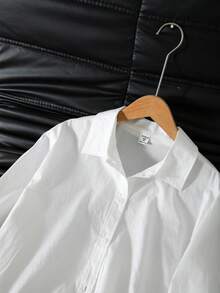 SHEIN 女童時尚休閒寬鬆慵懶中長版襯衫 - 白色 - 查看 5