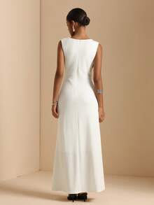 Vesra Lace Patchwork V-Neck Sleeveless Fitted Waist Bodycon Long Dress For Women - Multicolor - View 8