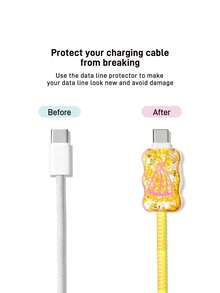 LOONEY TUNES X SHEIN Data Cable Protector, Suitable For IPhone Charger, 4-Piece Set Of Mobile Phone Cable Protectors, Charger Protector (Excluding Data Cable) - Yellow - View 3