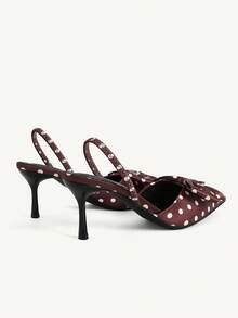 CUCCOO CHICEST Ladies Shoes Satin Polka Dot Bow Ladies Pointed Heels Back Empty Ankle Strap Dark Brown Elegant Fashion Banquet Commuter Party Fall Shoes - dark brown - View 6
