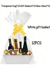 6/12 Piece Gift Basket Set, Multiple Colors Available,Christmas Hollow Gift Baskets, Including Bows, Plastic Bags, And Kraft Paper Market Tray Cardboard Baskets For DIY  Holiday Gift Wrapping, Shelf-Style Gift Baskets, Suitable For Halloween - Multicolor - View 22