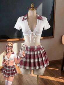 Fantasy Costume Fantasy Costume 學生角色扮演百褶裙連襪子3件套 - 彩色 - 查看 6