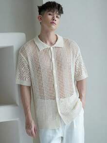DAZY Top de punto de verano con contraste de color para hombre - Blanco - Ver 3