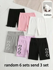 SHEIN 青少年女孩 3件組針織休閒極簡愛心圖案內搭褲套裝，適合春夏穿著 - 彩色 - 查看 1