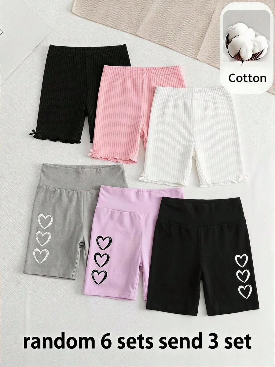 SHEIN 青少年女孩 3件組針織休閒極簡愛心圖案內搭褲套裝,適合春夏穿著 - 彩色 - 查看 1