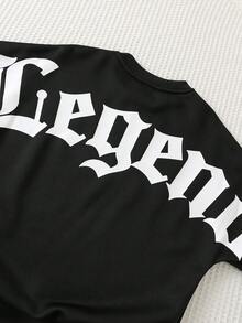 SHEIN 1件男童休閒學院風舒適時尚極簡街頭風寬鬆實用百搭大字母圖案厚款運動衫，適合日常穿著、校園出遊、運動，秋冬款 - 黑色 - 查看 3