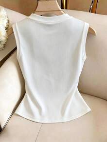 SHEIN Franclia Kaos Tanpa Lengan Warna Polos Kasual Musim Panas untuk Wanita - Putih - View 2