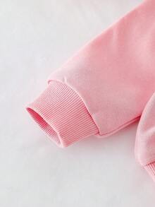 Fall Winter Baby Girl Pink Sporty Embroidered Stand Collar Zip-Up Long Sleeve Sweatshirt Set Simple & Comfortable - Pink - View 4
