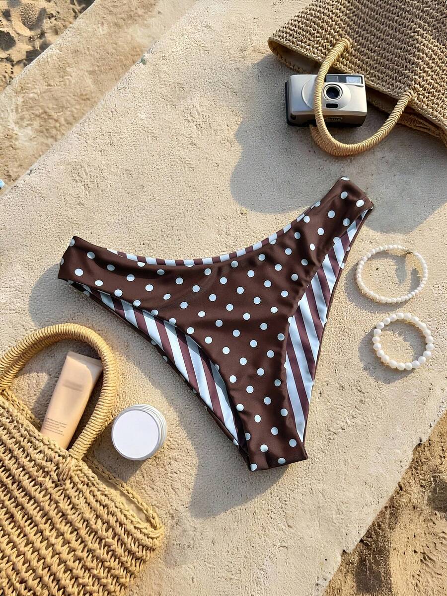 Swim Mod Women's Polka Dot Print Bikini Triangle Swim Bottoms For Beach Vacation - Multicolor - View 1