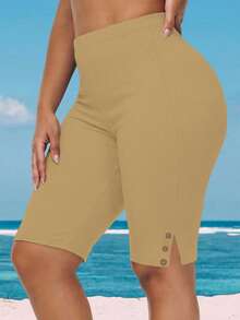 EMERY ROSE Leggings de cintura alta de unicolor versátiles y casuales para tallas grandes - Camel - Ver 1