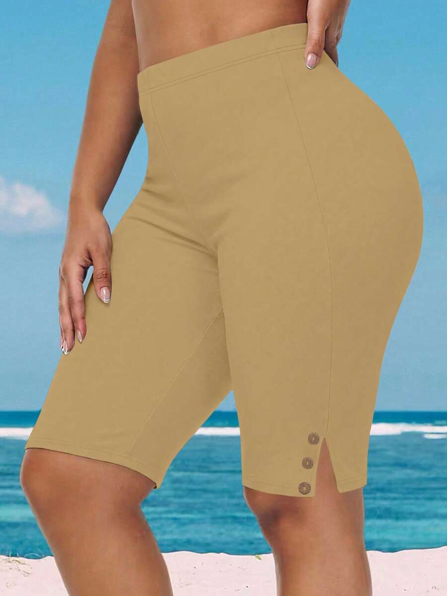 EMERY ROSE Leggings de cintura alta de unicolor versátiles y casuales para tallas grandes - Camel - Ver 1