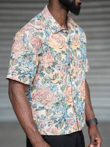 thenoahjr thenoahjr 男士夏季复古提花纹理面料衬衫，男士街头潮流衬衫，男士复古衬衫，男士碎花衬衫，男士街头潮流衬衫 - 彩色 - 查看 4