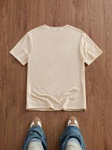 ESTAVOR Camiseta holgada de punto de gofre de color sólido para hombre - Caqui - Ver 3