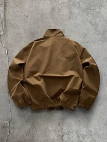 AXEPEAK Men's Embroidered Contrast Color Zipper Placket Long Sleeve Versatile Jacket - Brown - View 2