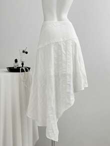 SHEIN Sweetro White Mid-Length A-Line Skirt For Women, New Design With High-End Patchwork Detail - White - View 2