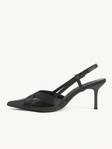 CUCCOO CHICEST Black Pointed Toe Closed Toe Sandals Women's Word With Patent Leather Temperament Shoes Slingback Skirt High Heels - Black - View 5