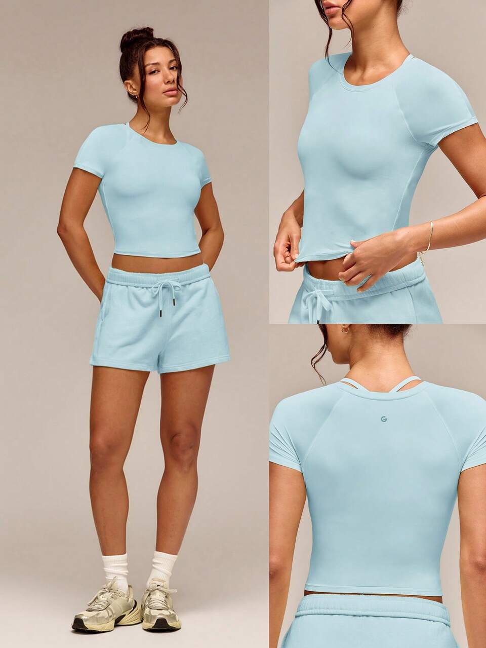 Glow Era Soft Stretchy Round Neck Slim Fit Cropped Short Sleeve Active Crewneck Tee Low-Impact Yoga Pilates Gym Studio Daily Casual Wear