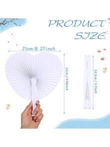 50pcs/30pcs/10pcs White Paper Fans, Foldable Handheld Ladies Fans, Heart Shape Wedding Decoration Folding Hand Fans For Bride Guests Church Party Favors Dance Birthday DIY - White - View 6