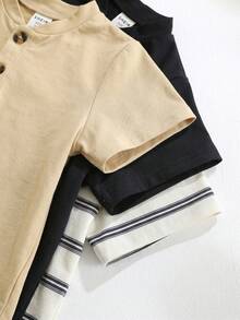 SHEIN 兒童男童 3件組馬匹刺繡鈕扣前襟短袖常規厚度亨利領上衣 - 彩色 - 查看 6