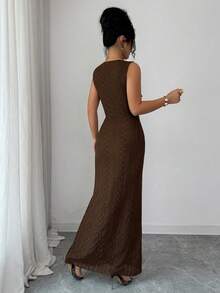 Elenzga Vestido elegante y romántico de línea A con contraste de color a rayas negro y blanco sin mangas para mujeres - Café - View 2