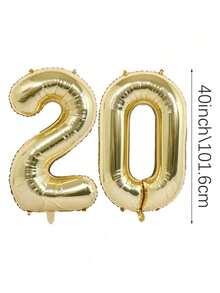 MINKOJA 2pcs 40 Inch (Approx 101.6 Cm) Platinum Giant Number Helium Foil Balloons, Large Digit Balloons For Birthday Party, Graduation, Anniversary, Party Decor - gold - View 23