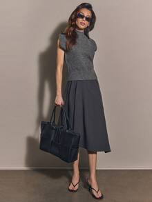 COSMINA Women's Autumn Casual Stand Collar Wide Sleeveless Sweater Office Business Dark Grey - Dark Grey - View 4