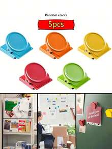 5PCS Colorful Magnetic Clips Heavy Duty Multipurpose Document Storage Organizer Plastic For Fridge Office Home Kitchen Christmas Gift - multicolor - View 9